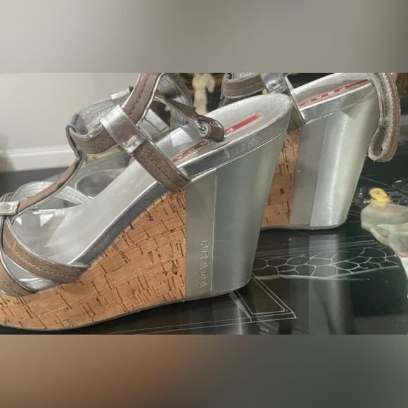 Prada Strappy Metallic Wedges Size 37.5 - Picture 9 of 16